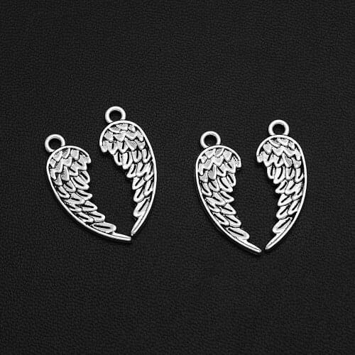15pcs/Lots 10x26mm Antique Silver Plated Angel Wing Charms Fairy Pendants For DIY Necklace Jewellery Crafts Wholesale Drop Ship