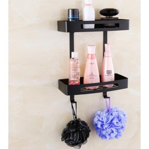 Vidric 304 Stainless Steel Bathroom Corner Shelf Two Layers Shower Room Rack For Body Wash Bottle Wall Mounted Black Shelves