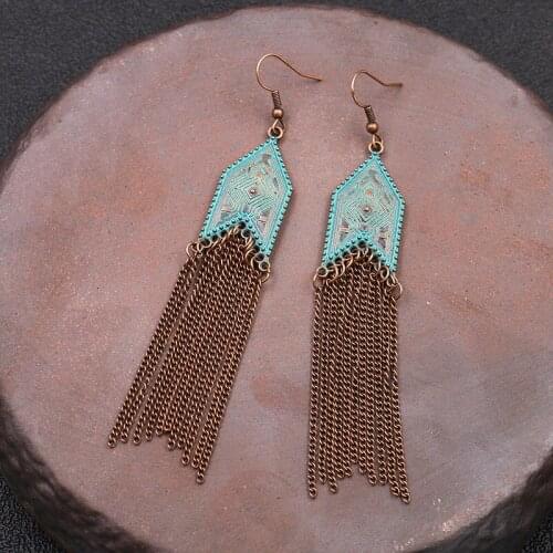 Vintage Tassel Alloy Ladies Earrings Brincos Gypsy Boho Jewelry Ethnic Arrow Shape Alloy Long Tassel Earrings For Women