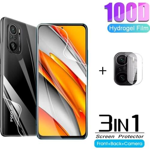 3 in 1 front and back film for xiaomi mi poco f3 full hydrogel film for xiaomi poco x3 pro safety screen protector film Not Glas