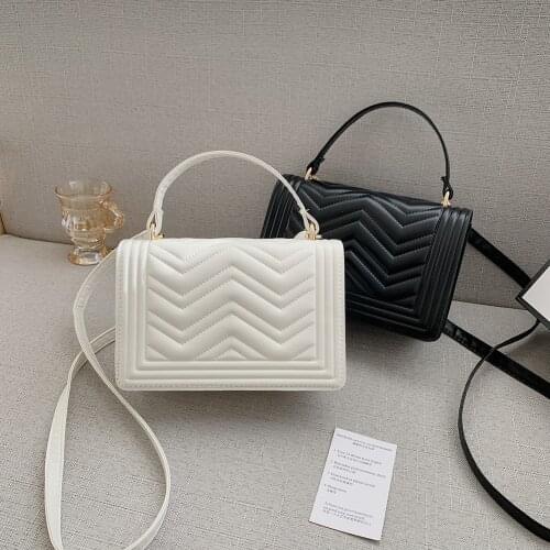 Fashion PU Leather Ripple Shoulder Bags for Women 2020 Solid Color Crossbody Messenger Purse Retro Embroidery Shopping Handbags