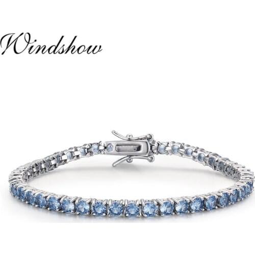 3mm 925 Sterling Silver Round Ocean Blue Spinel Stone Tennis Bracelets For Women Pulseras Pulseira Bracelete Jewelry Girl Friend
