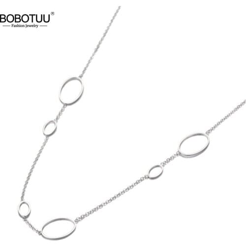 BOBOTUU Bohemia Stainless Steel Oval Geometry Choker Necklace Jewelry Rose Gold Chain Link Pendant Necklace For Women BN19120