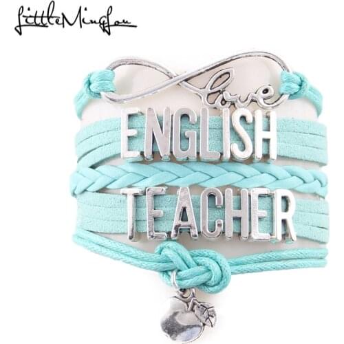 Infinity Love ENGLISH SCIENCE MATH TEACHER women bracelet stacks charm leather wrap bracelets & bangles for women jewelry