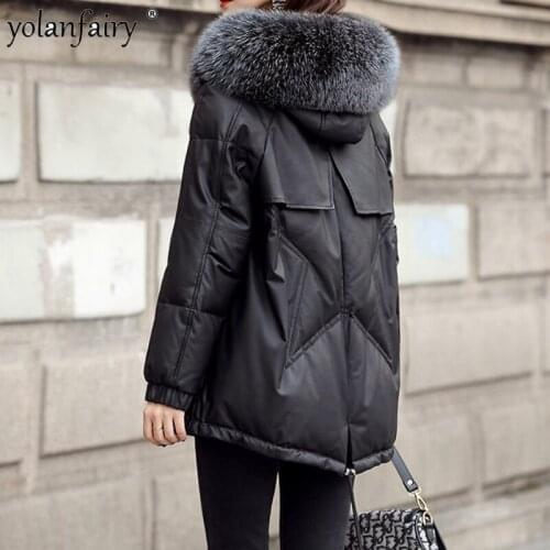 2020 Real Genuine Leather Down Jacket Women Winter Sheepskin Coat Hooded Korean Plus Size Womens Leather Jackets Loose KJ3520
