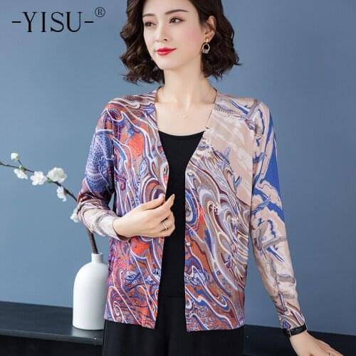 YISU Printed cardigan Coat 2020 Autumn Winter Women Knitwear Casual V-Neck Cardigans Cardigan Loose Knitted cardigan sweater