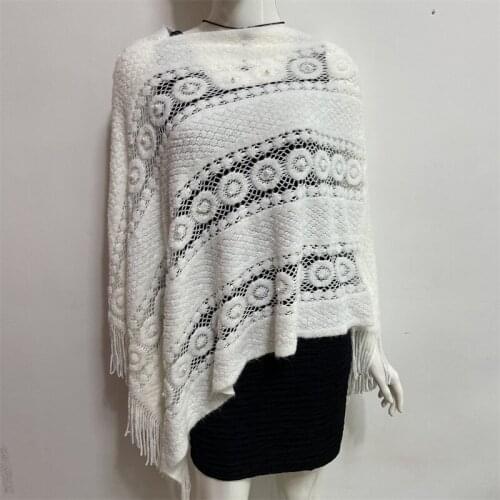 New Autumn Winter Womens Sweater Cloak Womens Fashion V-Neck Tassel Knitted Pullover Sweaters Cloak Shawl With Pearl