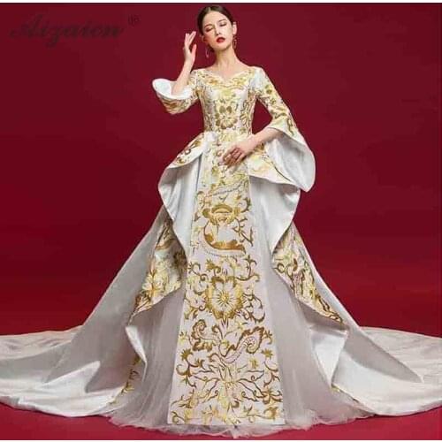 Luxury Evening Dress Flowers Embroidery Ball Gown Chinese Wedding Qipao Party Dresses China Plus Size Women Clothing Qi Pao