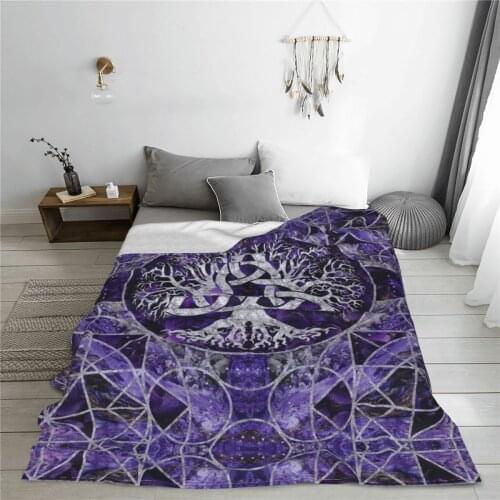 Winter throw warm flannel Tree Of Life Triquetra blanket Viking Rune blankets for Sofa Sherpa Fleece Bedspread Wrap