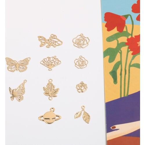 Goldfish leaf fan Rose Butterfly Copper Pendant DIY handmade jewelry earrings stud accessories materials