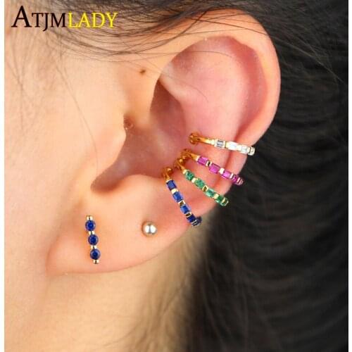 1 PIECE wholesale Gold filled colorful rainbow birthstone cz simple minimal mini Adjust no piercing ear cuff clip on earring