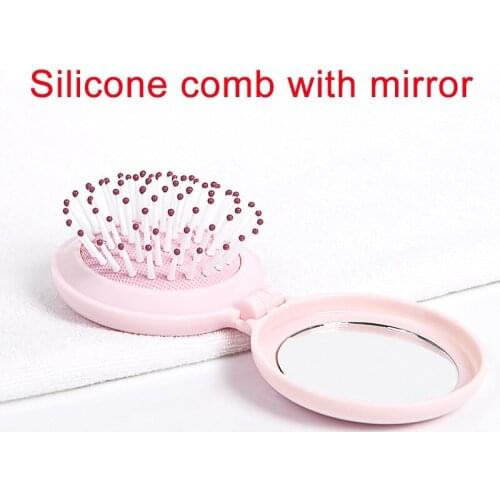 1Pcs Hair Comb Folding Massage Hair Brush Round Mini Airbag Comb With Mirror Travel Hairbrush Makeup Comb