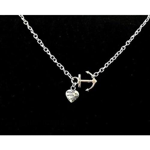 Vintage Anchor "Made With Love" Heart Infinity Necklace Pendant For Women Girls Valentines Day Gift Jewelry 1PCS