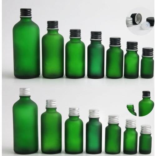 200 x 10ml Frost Green Glass Essential Oil Bottle with Black Silver aluminum lids Cosmetic Containers 100ml 50ml 30ml 20ml 15ml