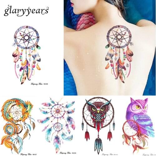 3 Pieces/set HB Dreamcatcher Owl 11 Designs Combination Temporary Arm Leg Back Shoulder Body Art Decal Tattoo Sticker for Unisex