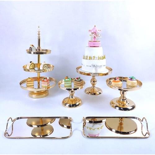 3Tier 3-6PCS Wedding Cake Stand Set Gold Mirror Metal Cupcake Beautiful Tray Dessert Display Decoration Tools
