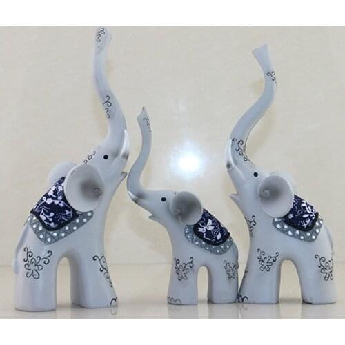 3x Elephants Figurines Animal Statues Sculpture Shelf Decor Collectible Gift