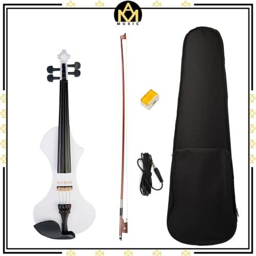 4/4 Size White Electric Violin Kit W/ Brazilwood Bow+Audio Cable+Rosin+ Canvas Case Student Violin Beginner Use