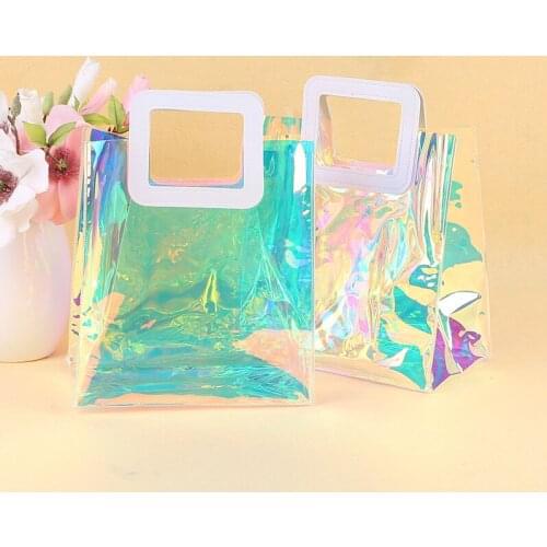 5Pcs/Lot New Design Gift Bags with Handles Laser Color Shining Shopping Bags Transparent Gift Bag for Wedding Party 4 Sizes
