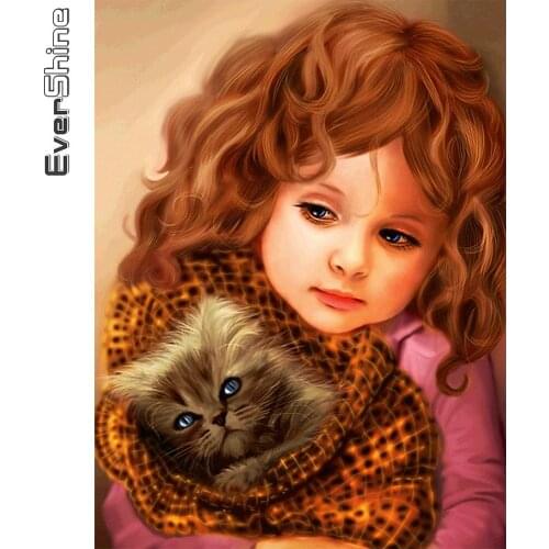 Evershine Diamond Painting Girl Portrait New Arrival Diamond Embroidery Cat Cross Stitch 5D DIY Mosaic Art Decor For Home