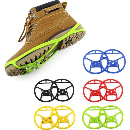 Climbing Crampons 5 Studs Anti Skid Ice Snow Camping Walk Shoes Spike Grip Anti Slip Spike Cleats Steel Gripper Shoe Covers