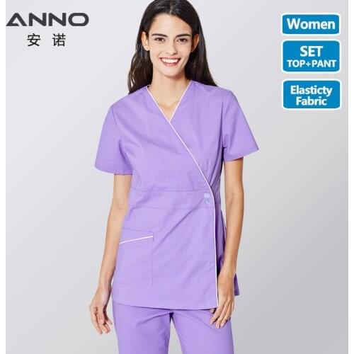ANNO Scrubs Set Body Nurse Uniform For Women Clinical Clothing Shirt Pant Beauty Salon Wok Wear Nursing Gown