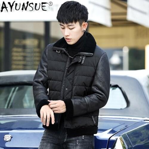 AYUNSUE Mens Down Jacket Men 2020 100% Wool Fur Collar Coat Suede Leather Jackets Winter Clothes Mens Chaqueta Hombre LXR841