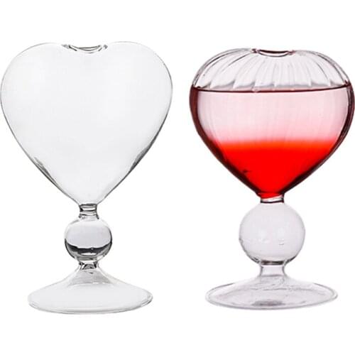 OOTDTY 250ml Slanted Martini Cup Scrub Cocktail Creative Goblet Lead-Free Glass Bubble Cups Amazing Heart-shaped Glass Cups