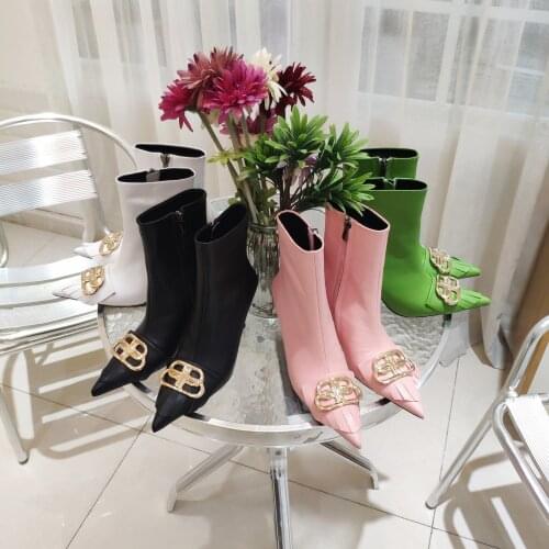 Ankle Boots Women Autumn Winter New Fringe Pointed Toe High Heels Gesigner Shoes Metal Decor Genuine Leather Zapatos Botines