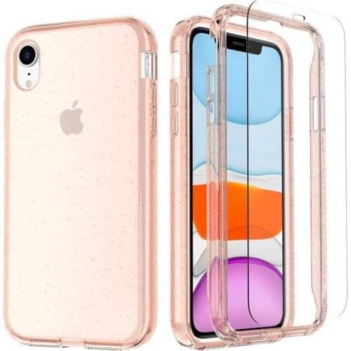 360 Degree Full Body Protect Case for IPhone Xr X Xs 11 12 Pro Max 8 7 Plus SE Case Clear Glitter with 2 Tempered Glass Women