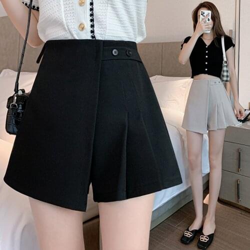 Black Pleated Plus Size 5Xl Large Fashion Zevity Basic High Waist Summer WomenS Casual Cycling Clothing Fitness Shorts 2021