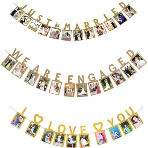 DIY Wedding Decoration We Are Engaged I Love You Photo Frame Banner