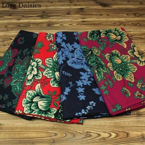 Cotton/Linen RED FUCHSIA DARK BLUE Big Flowers Fabrics for DIY Cushion Apparel Dress Tablecloth Craft Home Decor Textile