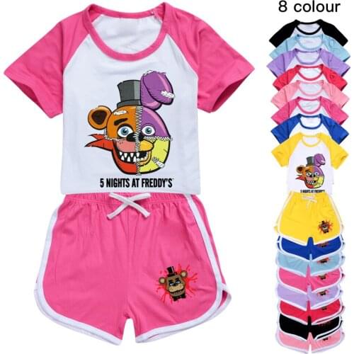 2021 Newest FNAF 3d Print Two Piece Sets Shorts+ T-shirt Toddler Girls Clothes +pants Boys Clothes School Girl Outfit