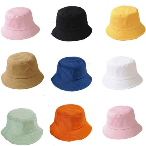 1pcs Korean Adult Kids Summer Foldable Bucket Hat Solid Color Hip Hop Wide Brim Beach UV Protection Round Top Fisherman Cap