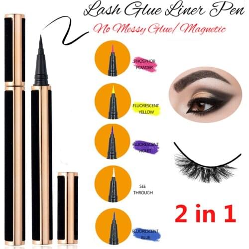 Eye Makeup No Glue Eye Liner 2 in 1 Eye Liner Pen Diamond Bling Glitter Liquid Eyeliner Upgraded Self-adhesive Eyeliner