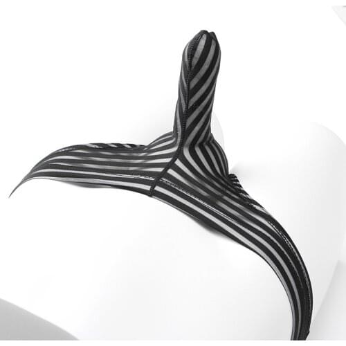 Striped Mesh Fashion Trend Mens Briefs Adult Nylon Fabric Low Waist Mens Underwear Elephant Nose Penis Pouch