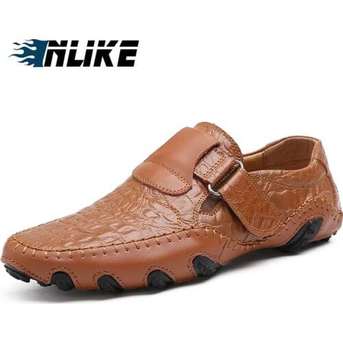Inlike Men Leather Shoes Casual Men Loafers Flats Shoes Moccasins Mens Loafers Genuine Leather Male Shoes Big Size