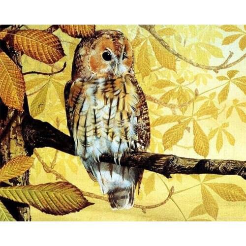 DIY Digital Painting By Numbers yellow-leaf owl oil painting mural Kits Coloring Wall Art Picture Gift frameless