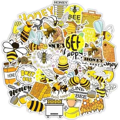 50 PCS Cute Bee Wall Stickers Animal Cartoon Creative Wall Decor for Refrigerator Laptop Toilet Switch Panel Bedroom Accessories