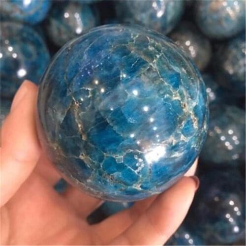 Natural polished quartz spheres blue apatite crystal ball healing stones for home decoration