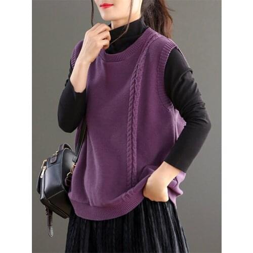 2021 Spring New Round Neck All-Match Conventional Loose Waistcoat Ladies Sleeveless Top Knitted Vest Stacked Sweater Fall y1455