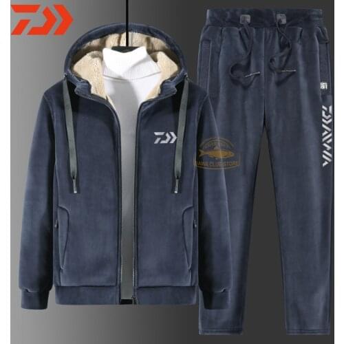 New DAIWA Fishing Suit Man Winter Outdoor Plush Warm Fishing Jacket Sports Hooded Fishing Jacket Cold Proof Mountaineering Suit
