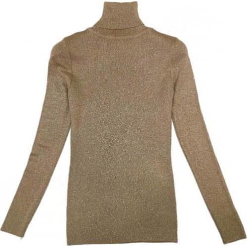 Autumn Winter Sparkling Casual Knitt Sweater Women Turtleneck Warm Pullovers Fashion Solid High Elasticity Soft Sweaters Femme