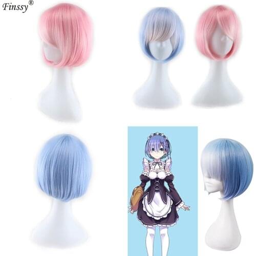 Pink Blue Re:Zero Starting Life in Another World Rem Ram Cosplay Wig Cosplay Costumes Costume Head Accessories