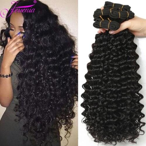 JESSENIA 4PCS/LOT Peruvian Deep Curly Wave 3 Bundles With 4X4 Lace Closure Remy Wet and Wavy Hair With Human Hair Bundles 1B