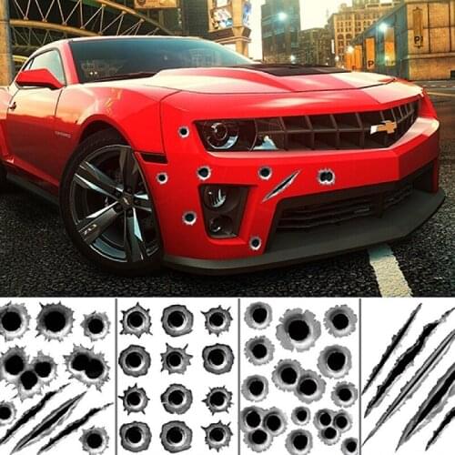 Coolest Creative Waterproof Car Styling 3D Fake Shothole Scratch Funny Car Helmet Sticker Decals PVC 29cm X 23cm