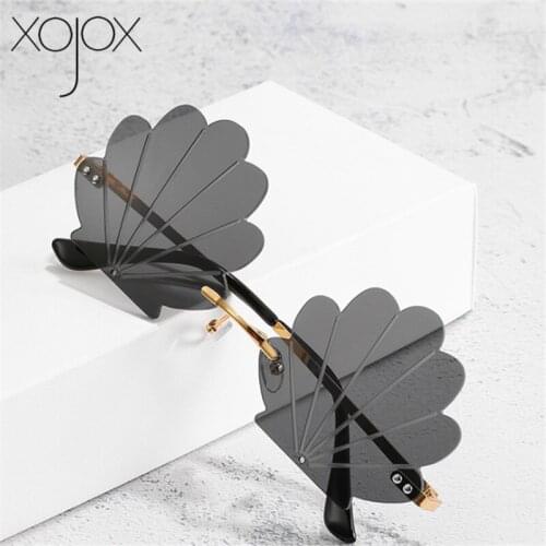 XojoX Fashion Rimless Shell Sunglasses Women Luxury Vintage Funny Party Sun Glasses Male Female Unique Flower Shape Eyewear