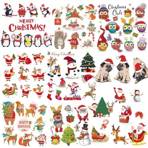 DIY Anime Patch Thermal Stickers On Clothes Owls Penguin Iron On Transfer For Clothing Merry Christmas Heat Transfer Accessories
