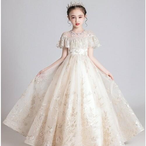 Flower Vintage Embroidery Baby Girls Dress Opening Ceremony Clothing Tutu Party Elegant Wear Girls Princess Dress Kids Vestidos